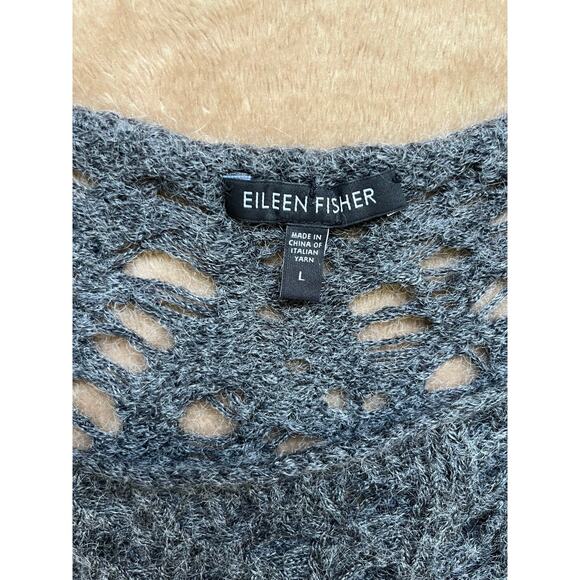 Eileen Fisher Wool Blend Gray Italian‎ Yarn Crochet Sweater Women’s Size Large - Picture 4 of 7